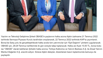 Obase Halka Arz Süreci Başladı!